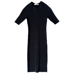 Everlane Ribbed Knit Fitted Short Sleeve Black Dress